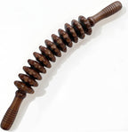 Wooden Curved Handheld Roller Stick Massager - 12 Rollers Wood Therapy Tool for Trigger Point, Fascia & Cellulite Reduction, Lymphatic Drainage, Muscle Tension Relief & Body Shaping (Brown)