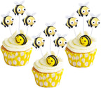 24Pcs Bumble Bee Cupcake Toppers Little Figurine Bee Cupcake Picks Oh Babee Cake Decorations for Bee Theme Baby Shower Kids Boys Girls Birthday Party Decoration Supplies