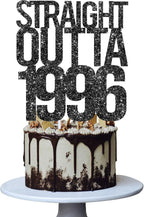 Straight Outta 1996 Cake Topper for 30th Men and Women Birthday Party ，Funny 30 and Fabulous Birthday Decoration，Handmade - Black
