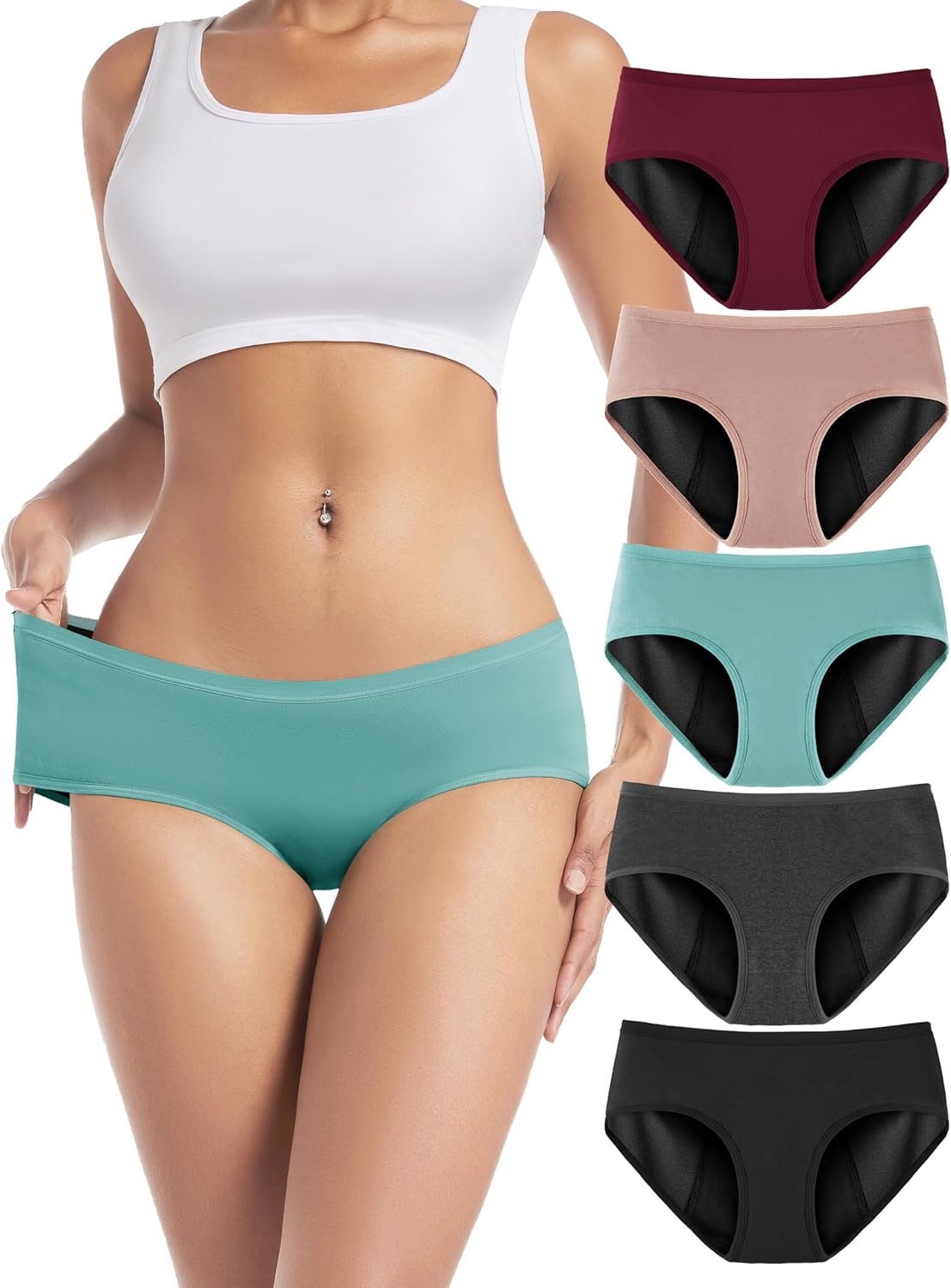 TIICHOO Period Underwear for Women Heavy Flow Soft Menstrual Panties Teens Ladies Leakproof Incontinence 5 Pack