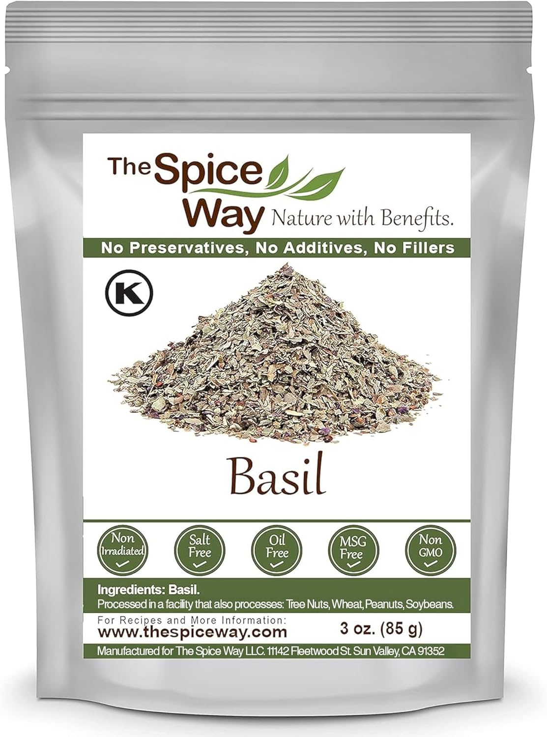 The Spice Way Basil Leaves - (3 oz) pure dried basil seasoning leaves