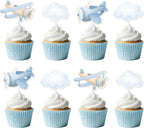 36Pcs Airplane Cupcake Toppers Airplane Birthday Decorations Blue Plane Cloud Cake Decorations for Boys Girls Plane Aviation Themed Birthday Baby Shower Bridal Shower Wedding Party Supplies