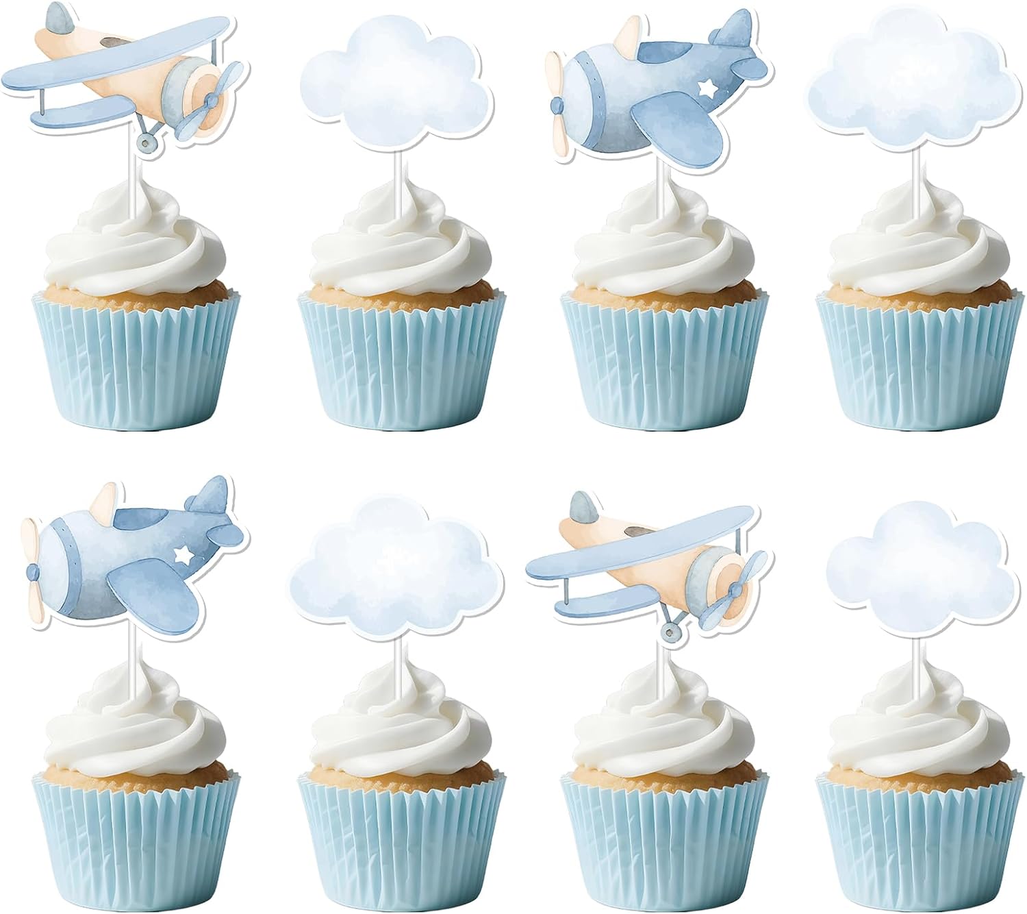 36Pcs Airplane Cupcake Toppers Airplane Birthday Decorations Blue Plane Cloud Cake Decorations for Boys Girls Plane Aviation Themed Birthday Baby Shower Bridal Shower Wedding Party Supplies
