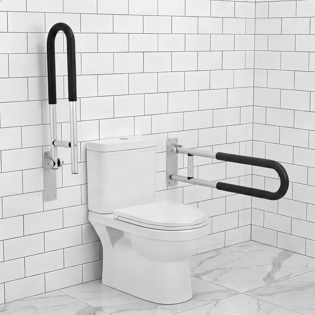Zonon 2 Pack Flip Up Toilet Safety Rails, Anti Slip Extra Long Handicap Grab Bar with Paper Holder, Heavy Duty Bathroom Support Rail for Elderly Disabled Pregnant(Aluminium Alloy,23.6 Inch,Stylish)