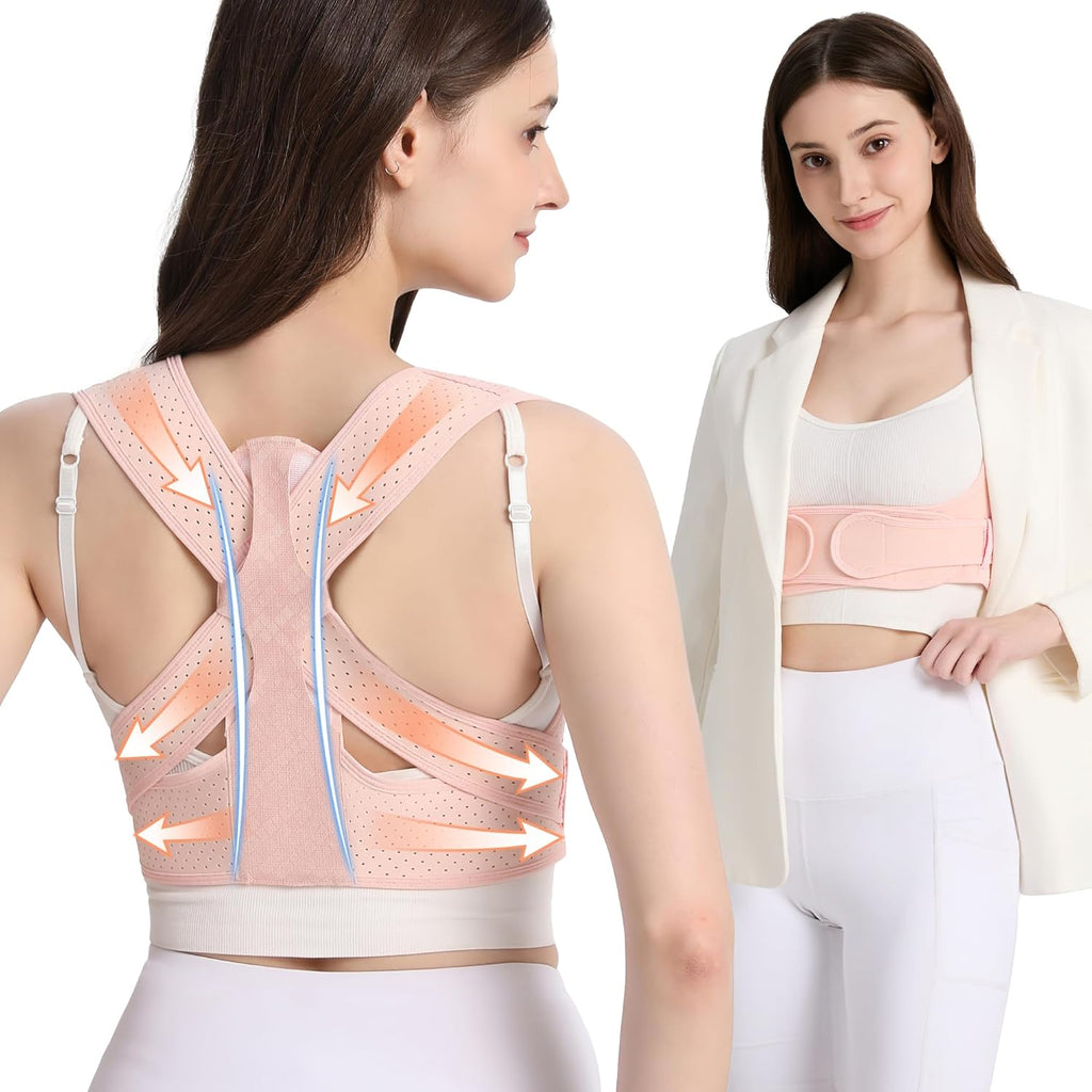 WNIEYO Back Brace Posture Corrector for Women Shoulder Straightener for Upper and Lower Back Pain Improving Postura Support Belt for Scoliosis (Pink,XS/SM)