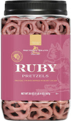 Squirrel Brand Ruby Cacao Pretzel Twists, 20oz Resealable Jar, Sweet & Salty Crunchy Snack, Gourmet Ruby Couverture Pretzel Treats, Premium Gift Idea, Holiday & Party Snack, Indulgent Artisan Ruby Treats