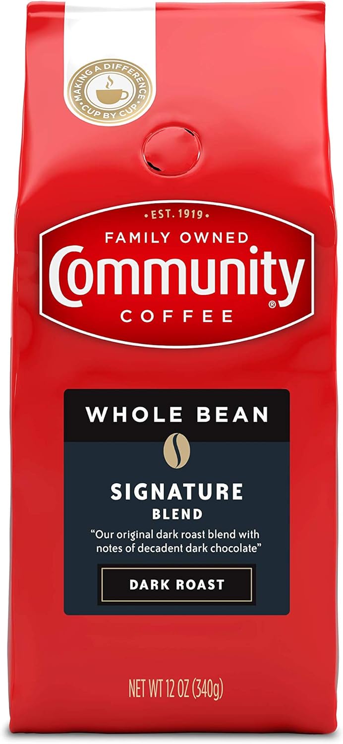 Community Coffee Signature Blend Whole Bean Coffee, Dark Roast, 12 oz Bag (Pack of 1)