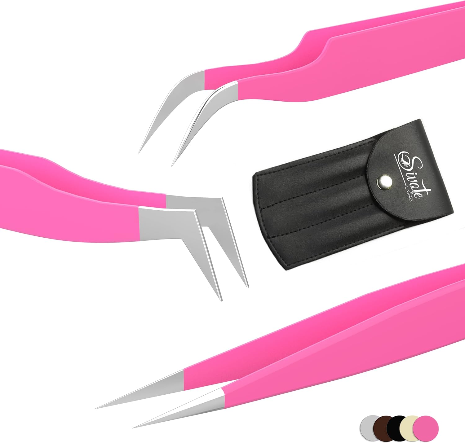 SIVOTE Volume Lash Tweezers for Eyelash Extensions – Professional Stainless Steel Straight & Curved Tips – Precision Lash Extension Tweezers Set for Volume & Classic Lashes (Pack of 3, Pink)