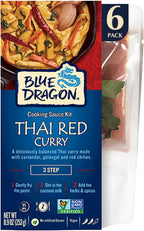 Blue Dragon 3 Step Thai Red Curry Kit - 8.9 oz (Pack of 6) - Pre-Portioned Sachets of Authentic Thai Red Curry Paste, Coconut Milk, & Aromatic Herbs- Gluten Free, Vegan, Non-GMO, No Artificial Flavors