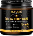 Beef Tallow for Skin, Beef Tallow for Face, Hydrating Tallow Balm with Raw Honey and Beeswax, Grass-Fed Beef Tallow & Raw Wild Honey Blend, Body & Face Moisturizer, Natural Formula, Light Scent