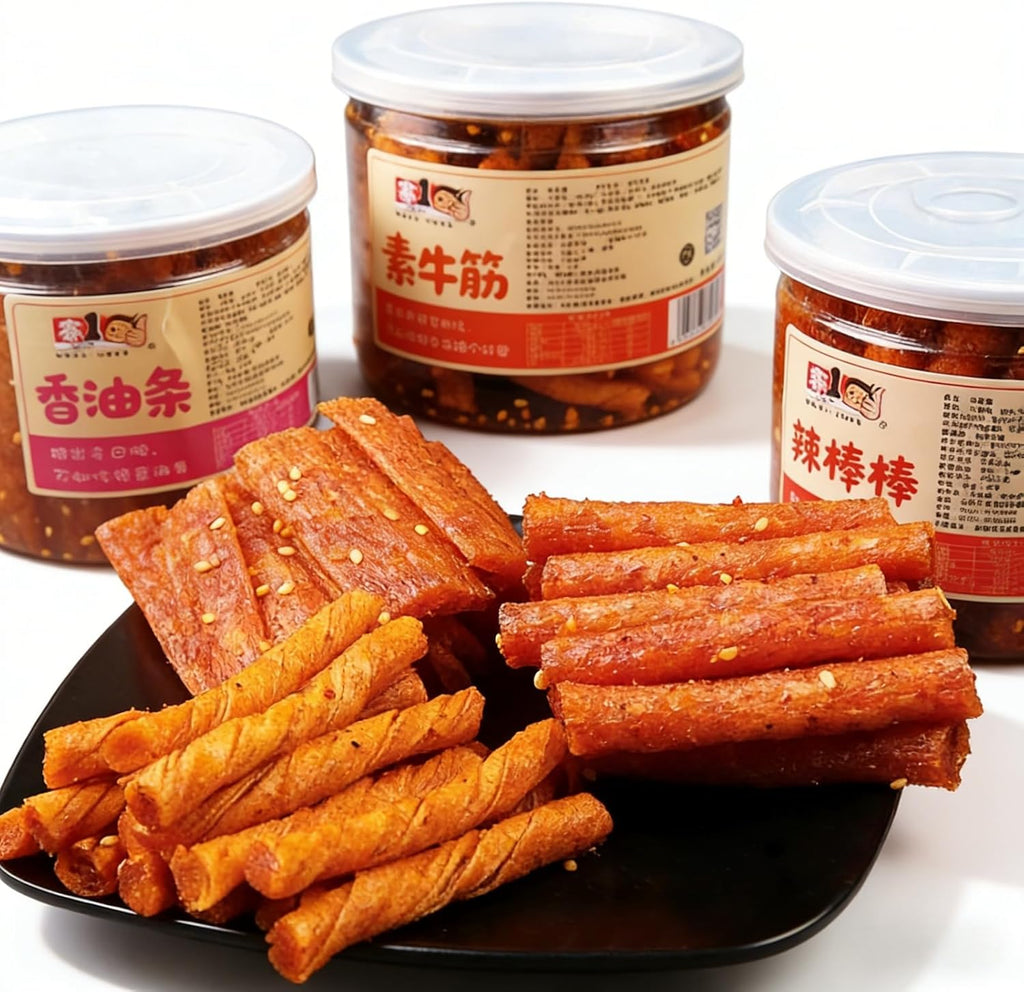 Chinese Style Spicy LaTiao Strips, Small Gluten Spicy Strips Latiao Snack Food, Best Vegan Fragrant Spicy Flavour, Spicy Sweet Savory,3 combinations Packed (3 Pack)