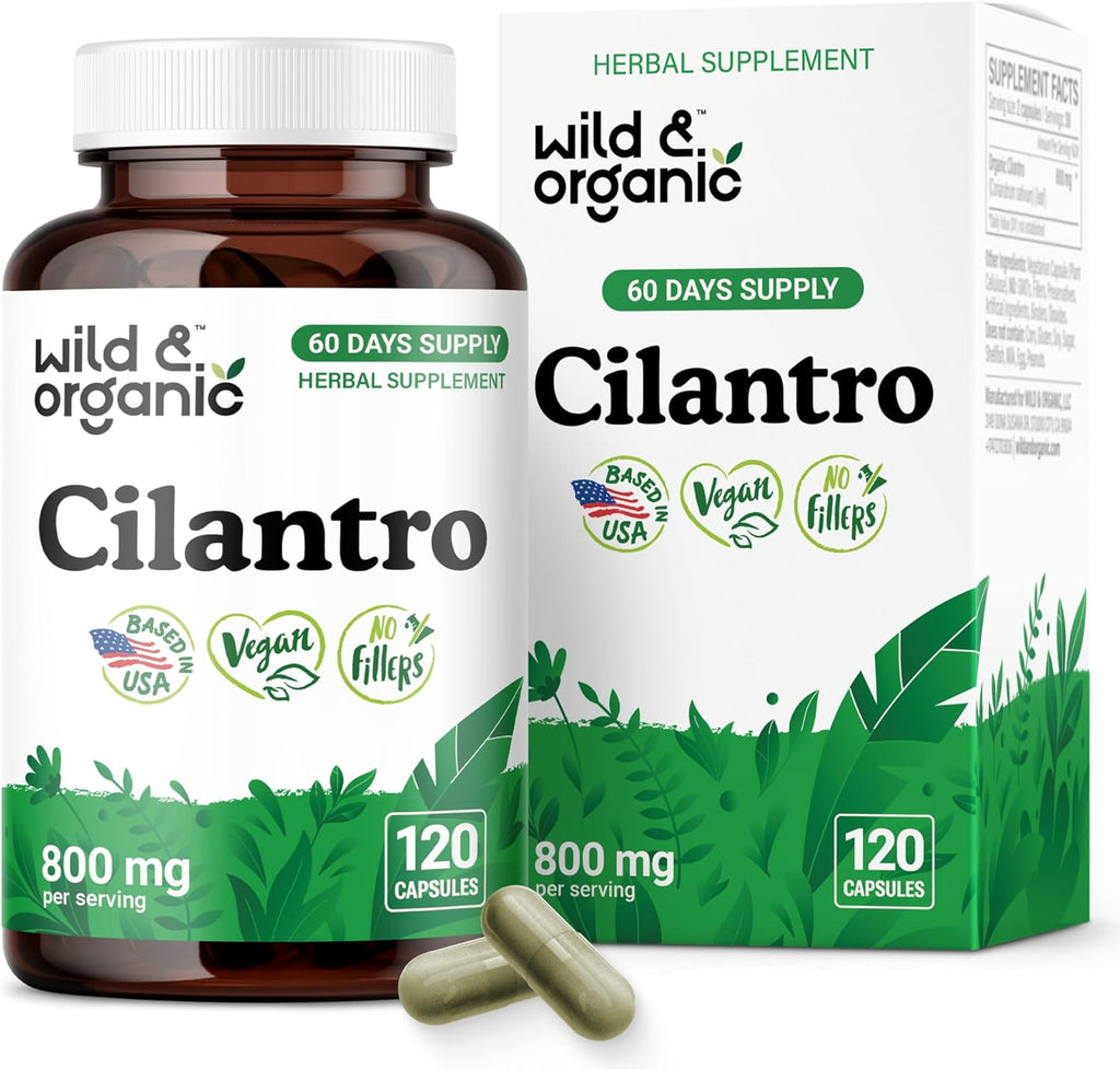 Wild & Organic Cilantro Capsules 800 mg - Detox Support - Cilantro Supplement - Antioxidant Capsules with Coriander Leaf - Vegan, No Fillers, Non-GMO - 120 Count