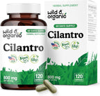 Wild & Organic Cilantro Capsules 800 mg - Detox Support - Cilantro Supplement - Antioxidant Capsules with Coriander Leaf - Vegan, No Fillers, Non-GMO - 120 Count