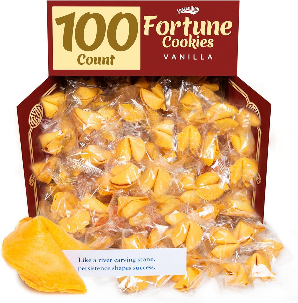 Snackathon Fortune Cookies, Individually Wrapped, Bulk Pack, Premium USA Made (100 Count, Vanilla)