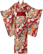 Womens Kimono Robe Traditional Japanese Kimono Dress Flower Printed Yukata with OBI, Halloween Cosplay Costume