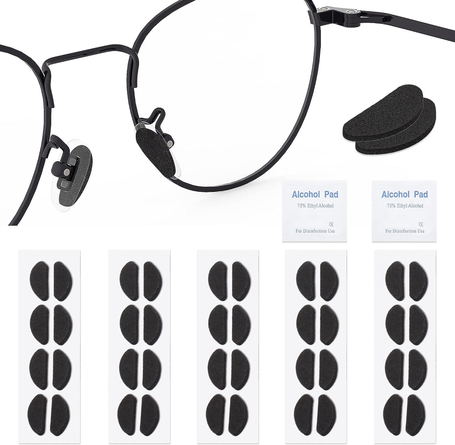 SooGree 20Pairs Soft Foam Nose Pads, 1.5MM Thick Cushion Self Adhesive Glasses Nose Pads Anti-Slip Nose Pieces Grips for Eyeglasses Sunglasses Reading Glasses, Comfortable Replacement Stick On Nosepad