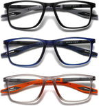 Hubeye TR90 Sports Reading Glasses for Men and Women Ultralight Flexible Anti-Blue Light Readers（Black+Blue+Orange，+2.0）