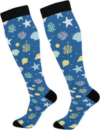 Starfish Seashell Blue Pattern Compression Socks for Women Men Nurses Running Support Long Athletic Socks for Ankle Nurse Running Accessories
