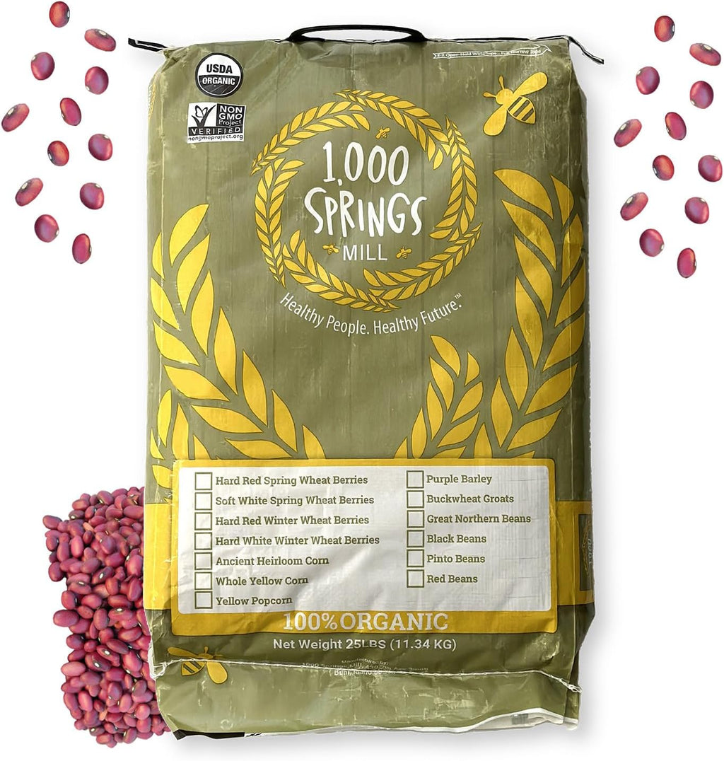1000 SPRINGS MILL - Organic Red Beans 25lb Bulk Bag | Used for Soups, Salads, Chili or as a Sweet Paste for Desserts | Bulk Dry Red Beans | Vegan Friendly | 25lb