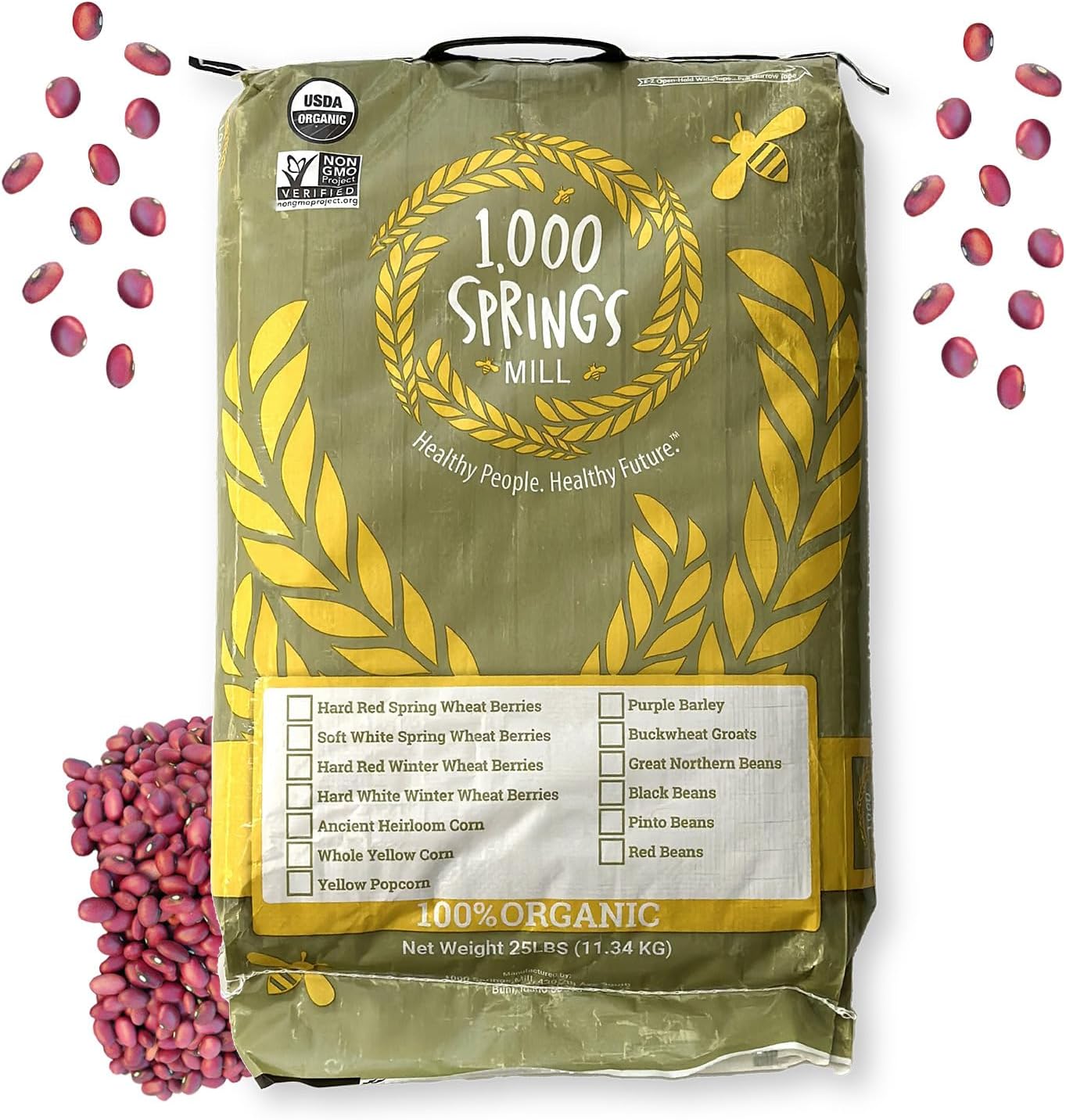 1000 SPRINGS MILL - Organic Red Beans 25lb Bulk Bag | Used for Soups, Salads, Chili or as a Sweet Paste for Desserts | Bulk Dry Red Beans | Vegan Friendly | 25lb