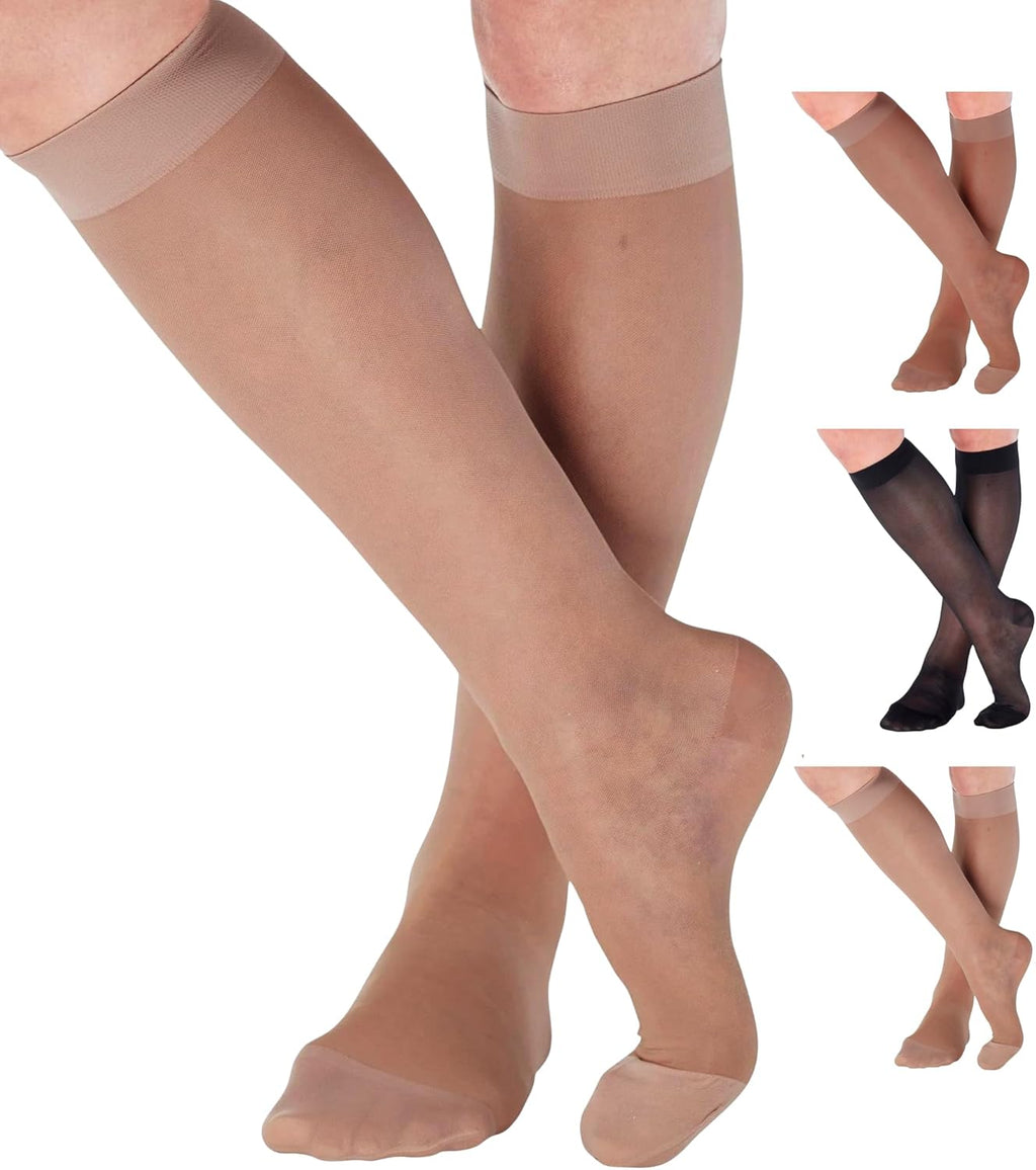 ABSOLUTE SUPPORT - Compression Stockings for Women 20-30mmHg - Sheer Graduated Support Knee High for Varicose Veins Circulation, Edema, Arthritis, Leg Pain - Nude, Medium - A205NU2