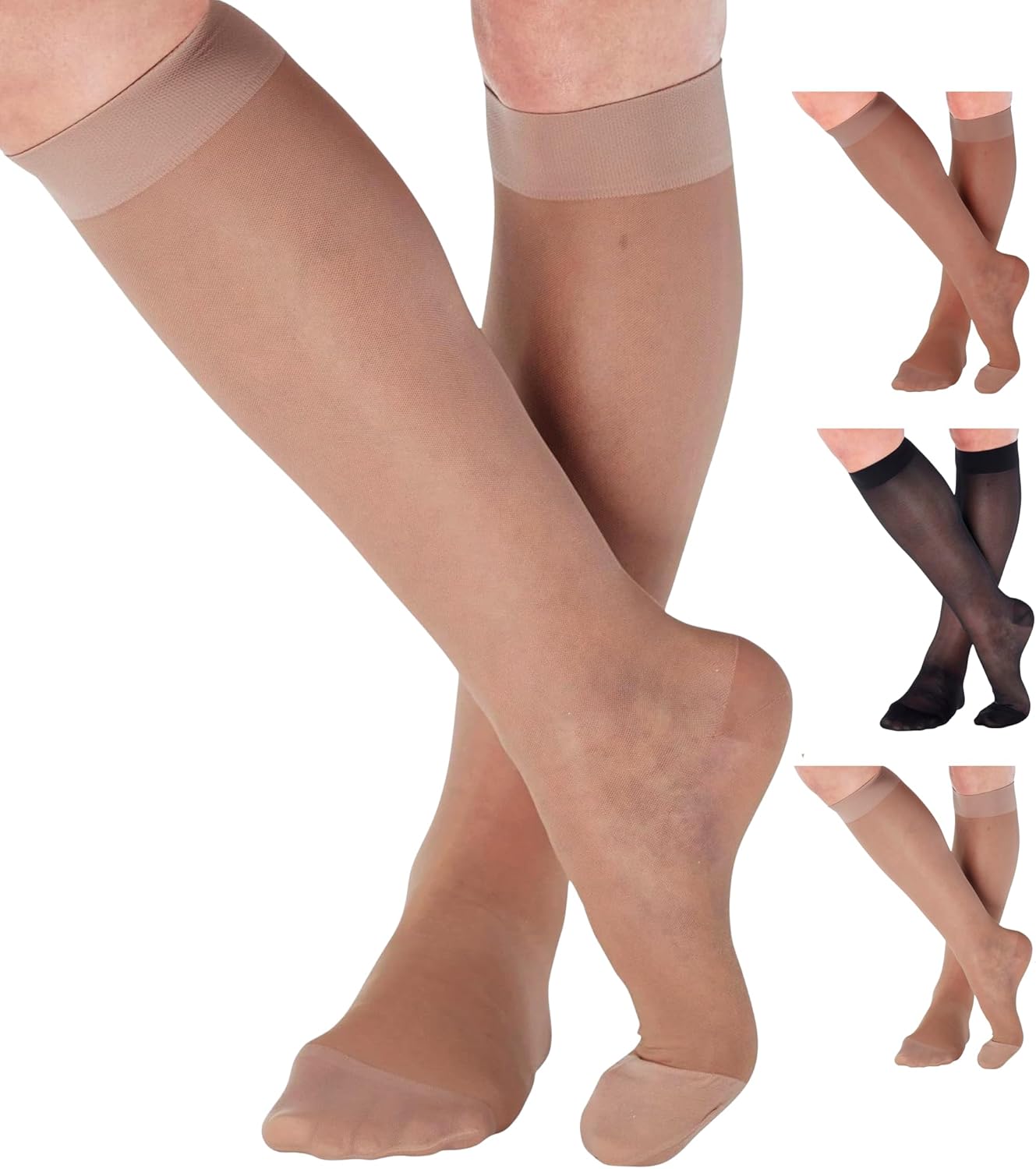 ABSOLUTE SUPPORT - Compression Stockings for Women 20-30mmHg - Sheer Graduated Support Knee High for Varicose Veins Circulation, Edema, Arthritis, Leg Pain - Nude, Medium - A205NU2