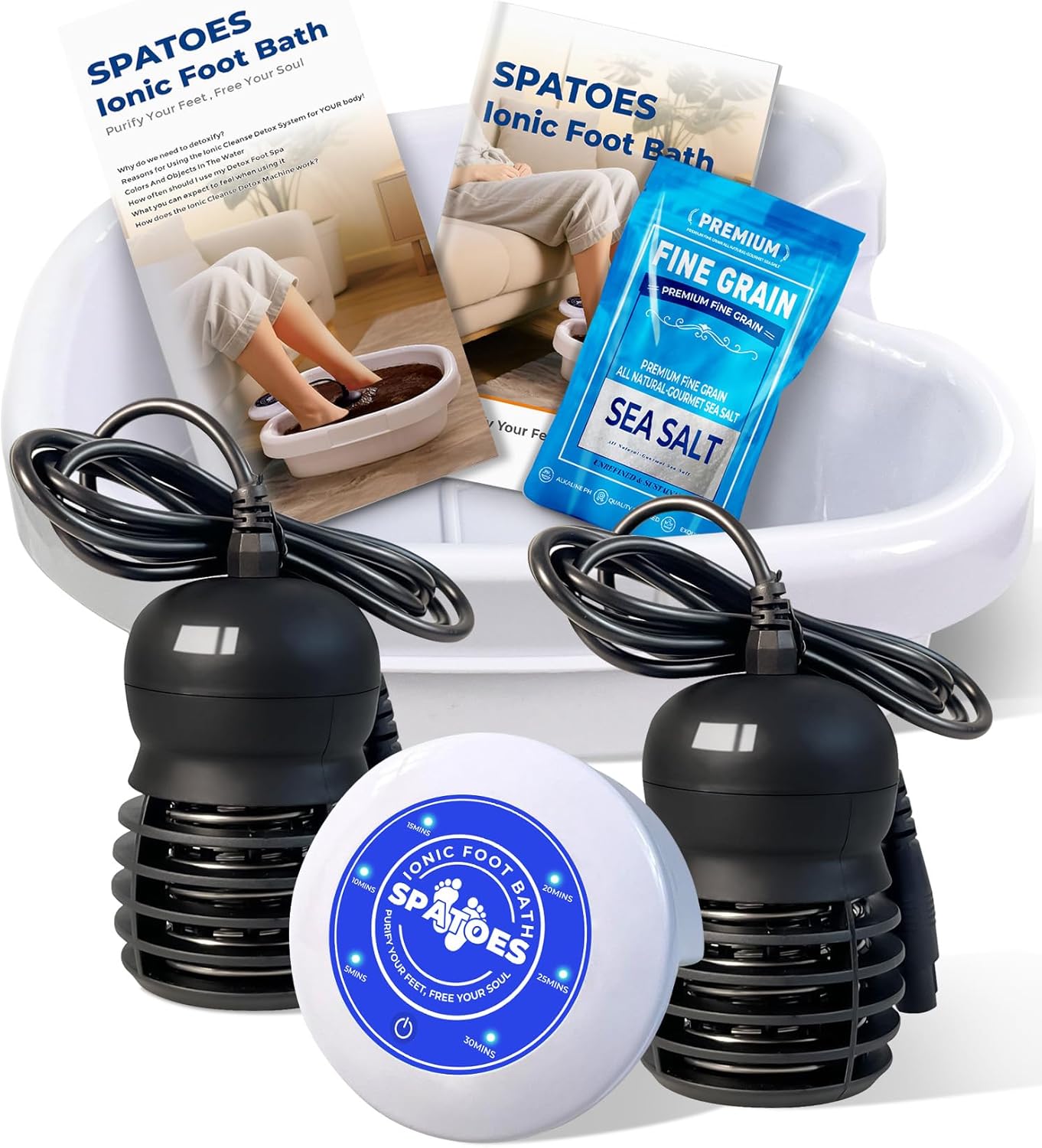 Ionic Foot Detox Machine 3.0, Foot Spa at Home detox, Ion Detox Foot Bath Cleanse Machine to Remove Toxins -2 Arrays, 15 Disposable Foot Bath Liners, Detox Sea Salt, Upgraded Durable Basin