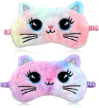 2 Pcs Sleep Mask for Kids, Soft Fuffy Plush Sleeping Eye Shade, Comfortable Cute Animal Blindfold Eye Cover for Women, Men and Kids Travel Nap Sleeping (Cat)