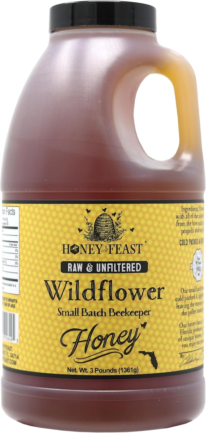 HONEY FEAST 3 Pounds Raw Wildflower Honey | from American Organic floral sources