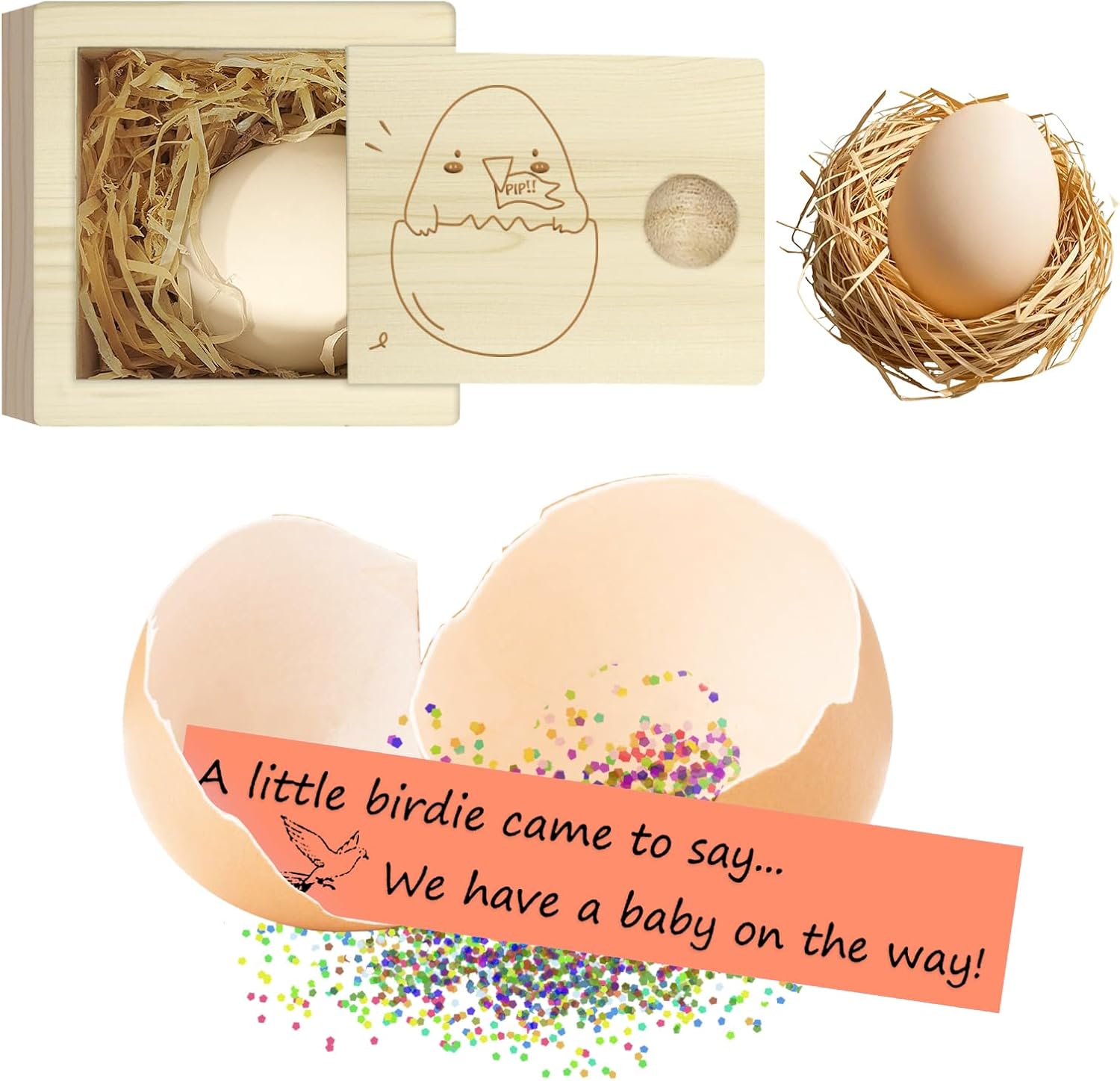 Egg Baby Announcement Reveal Ideas, Surprise Pregnancy Announcement Wood Box for Grandparents Husband Parents Friends, Baby Fun Gifts Box Idea
