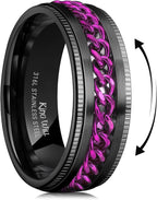 King Will 316L Stainless Steel Fidget Ring for Men Women-8mm Width with Stylish Chain Inlay Spinner Ring Stress Relief, Durable Wedding Band Comfort Fit Size 4-16