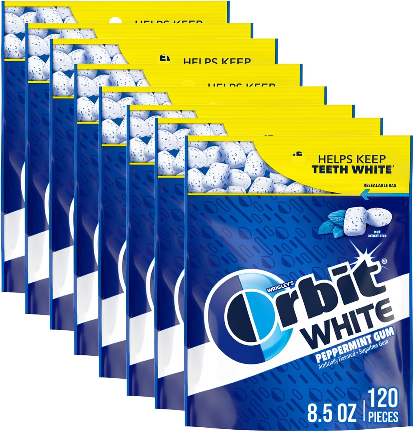 ORBIT WHITE Peppermint Gum - Sugar-Free Chewing Gum, Resealable Bag 120 Pieces, 8 Pack