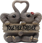 Loving Elephant Couple Figurine with Together Forever Sign and Heart Shape Trunks for Decorative Girls Bedroom Decor Statues Or Romantic Anniversary & Valentine's Day Gifts for Girlfriend and Women