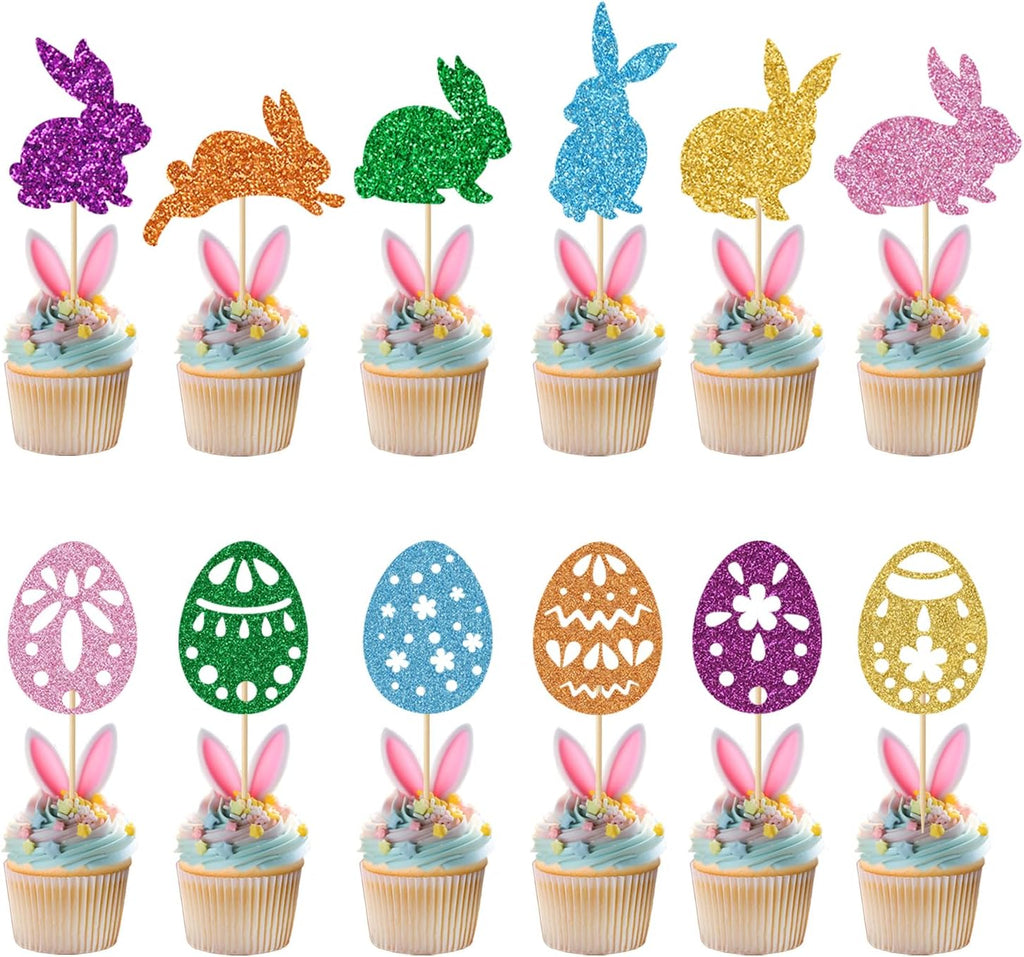 24 Pack Easter Cupcake Toppers Bunny Cupcake Picks Festive Party Decoration for Spring Baked Goods Perfect for Easter Celebrations(Bunny & Eggs Design)