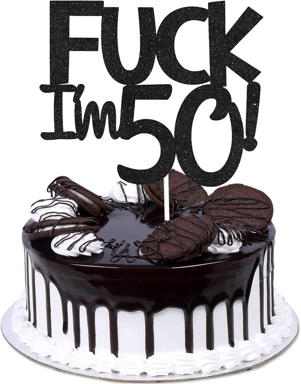 Funny Happy 50 Birthday Cake Topper - Black Glitter Men 50th Birthday Cake Topper - 50th Cake Topper for Women Birthday Party Decoration