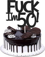 Funny Happy 50 Birthday Cake Topper - Black Glitter Men 50th Birthday Cake Topper - 50th Cake Topper for Women Birthday Party Decoration