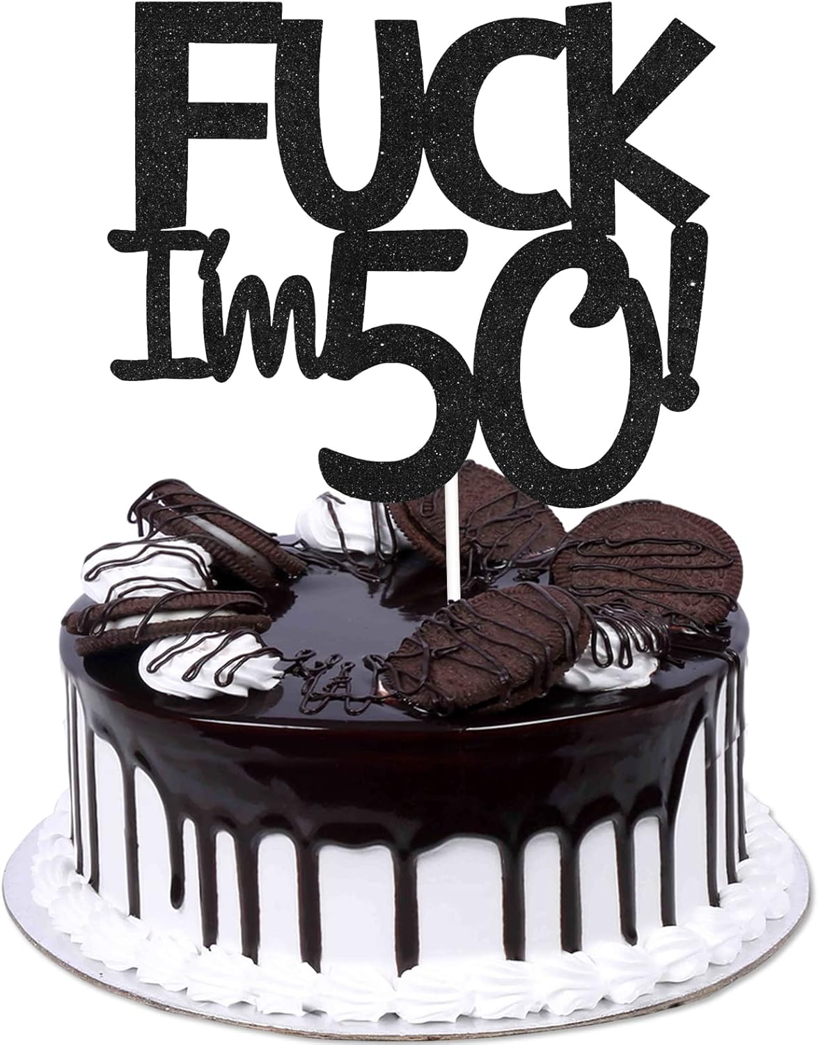 Funny Happy 50 Birthday Cake Topper - Black Glitter Men 50th Birthday Cake Topper - 50th Cake Topper for Women Birthday Party Decoration