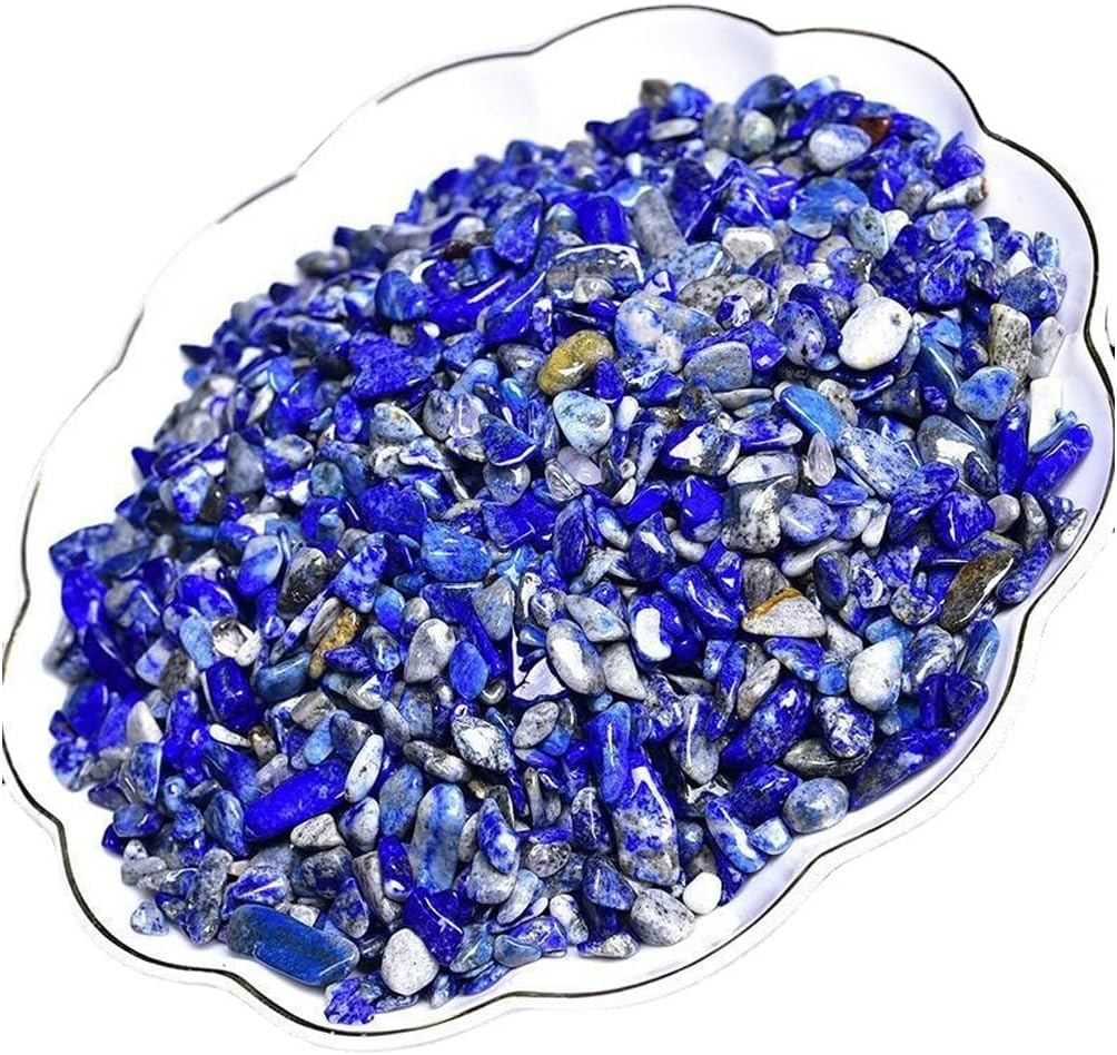 Natural Lapis Lazuli Tumbled Chips Crushed Crystal Stone, 7-9mm Polished Healing Crystal Chips Healing Reiki Crystal Jewelry Making Home Decoration