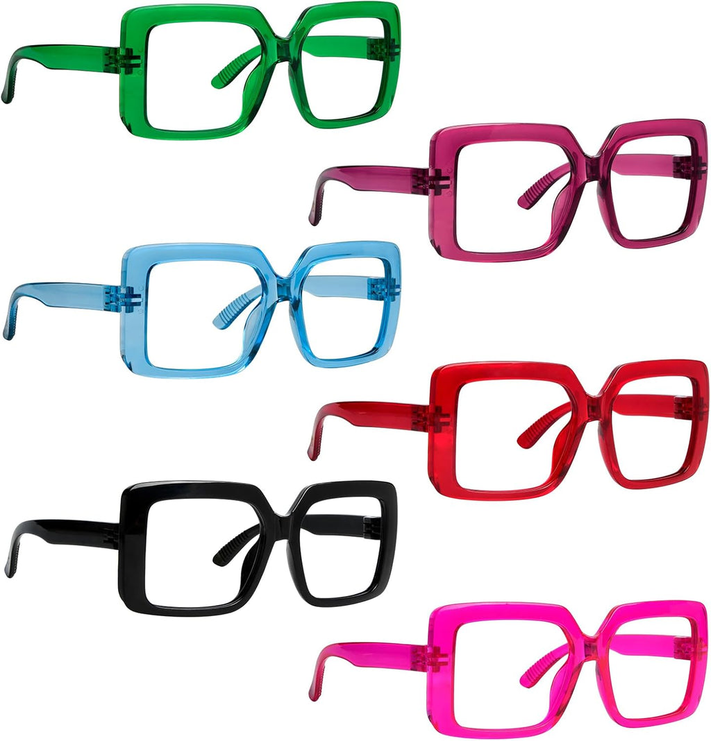 CessBlu 6 Pack Huge Square Reading Glasses for Women Screwless without Metal Spring Hinges Oversized Stylish Readers +1.50