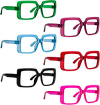 CessBlu 6 Pack Huge Square Reading Glasses for Women Screwless without Metal Spring Hinges Oversized Stylish Readers +4.00