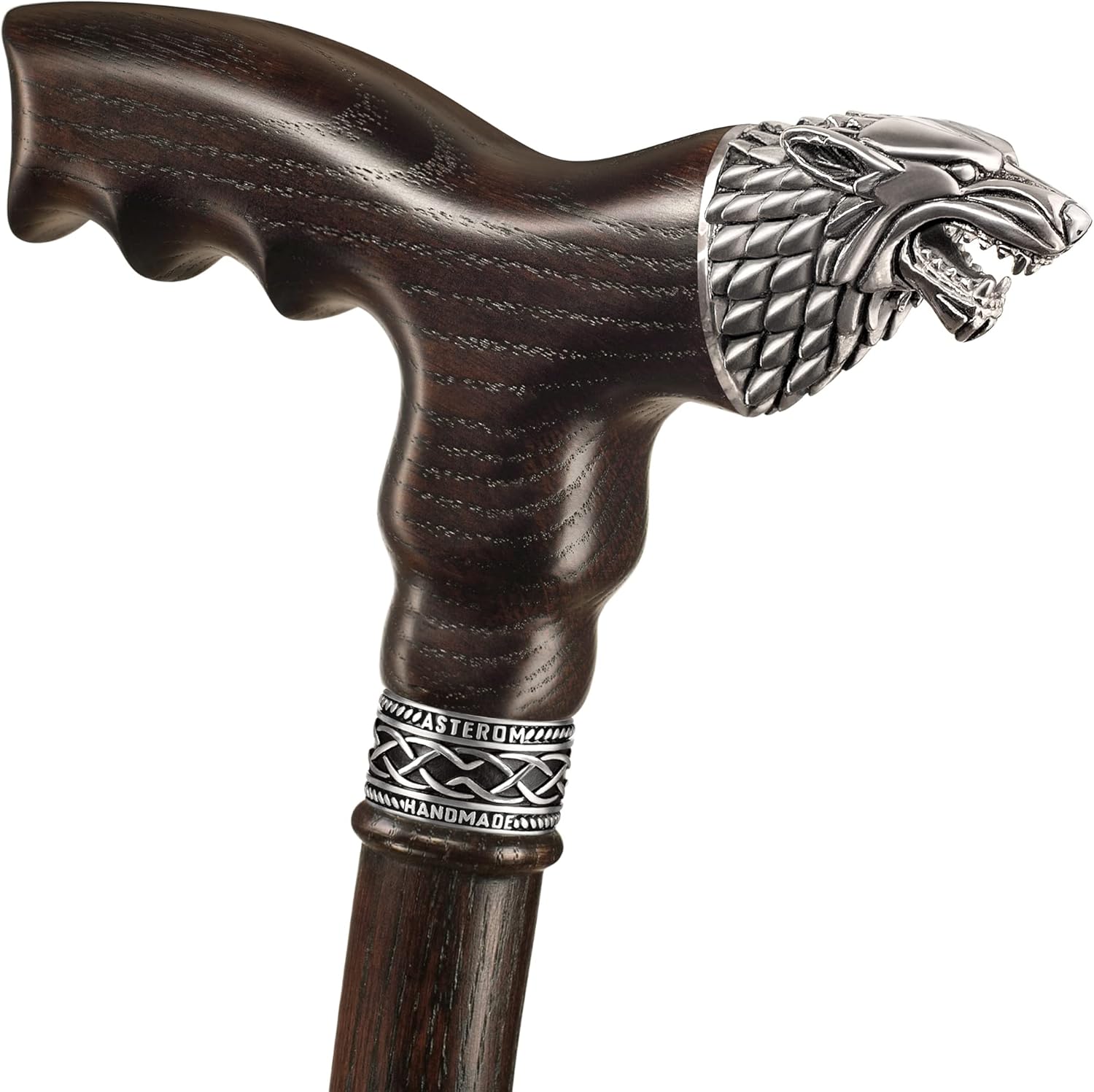 Asterom Wolf Cane - Handcrafted, Ergonomic, Wooden Walking Canes for Men & Women - Wolf Head Cane, Stylish Walking Stick for Men