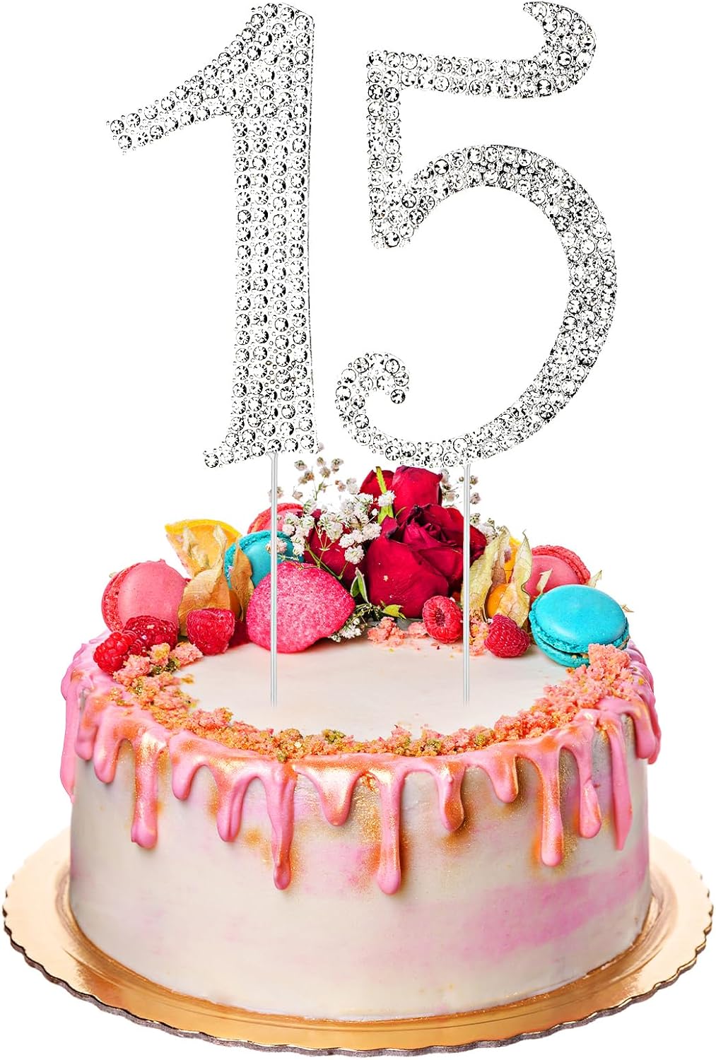 2 Pcs Number 15 Cake Topper Crystal Happy 15 Fifteen Years Old Birthday Cake Pick Sweet Fabulous Decoration Quinceanera Centerpiece Anniversary Celebrating Theme Party Supplies