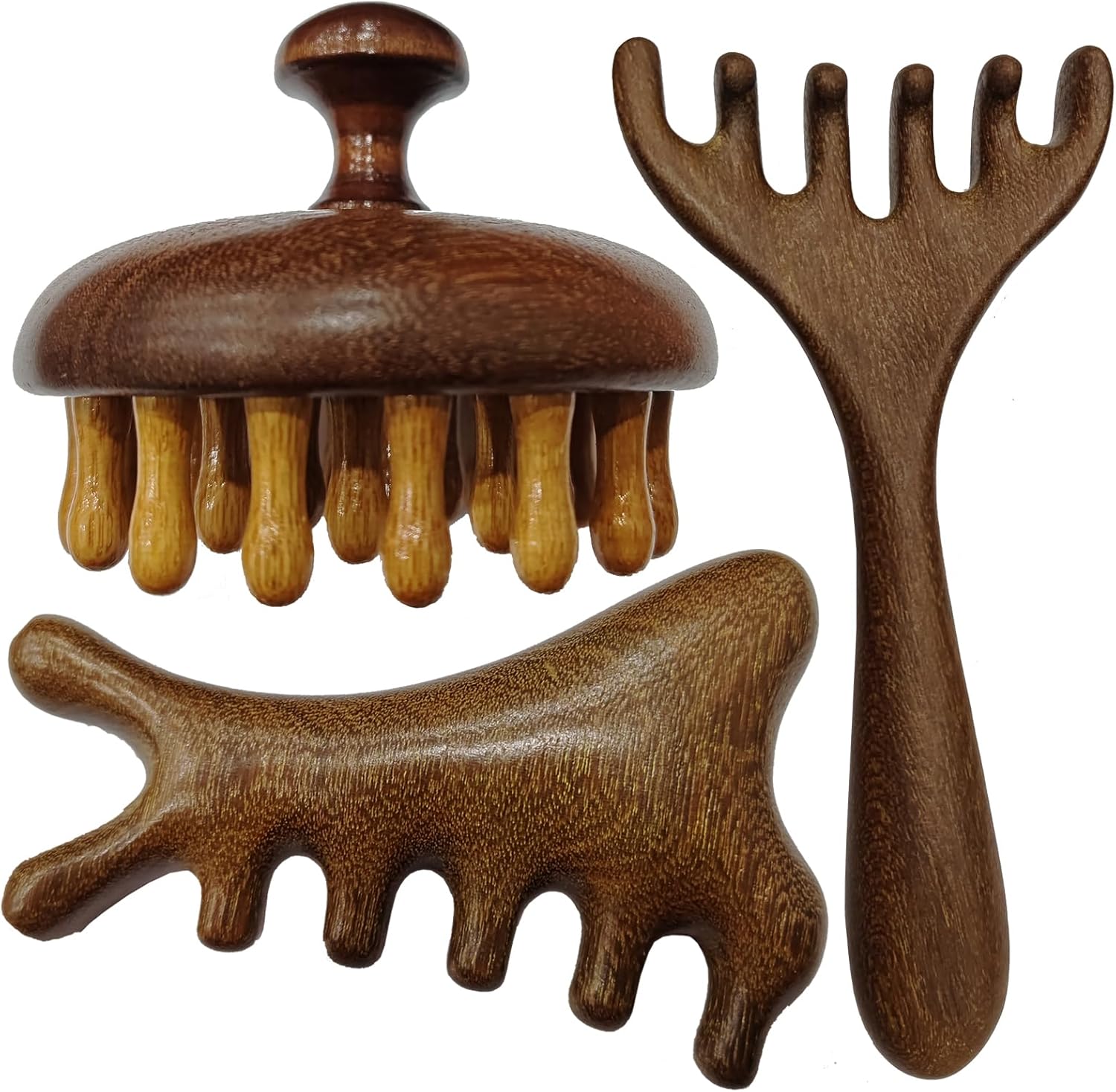 3PCS Multi-Functional Full Body Massager Tool Set for Head, Face, Nose, Eyes, Jaw, Neck, Arm, Shoulder, Leg, Feet, Wooden Scalp Massage Comb for Head, Gua Sha Brush for Women Men, Hair Growth Massage