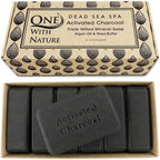 One With Nature Activated Charcoal Soap 4oz 6-Pack Gift Box – Detoxifying and Exfoliating Charcoal Soap Bar with Dead Sea Salt for Face & Body, for Men & Women