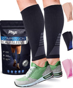 Calf Compression Sleeves for Men and Women - (1 Pair) Footless Compression Socks Support for Varicose Veins, Nursing, Pregnancy, Running - PhysFlex Leg Sleeve Brace for Shin Splints, Pain Relief and Reduces Swelling (Black, Large)
