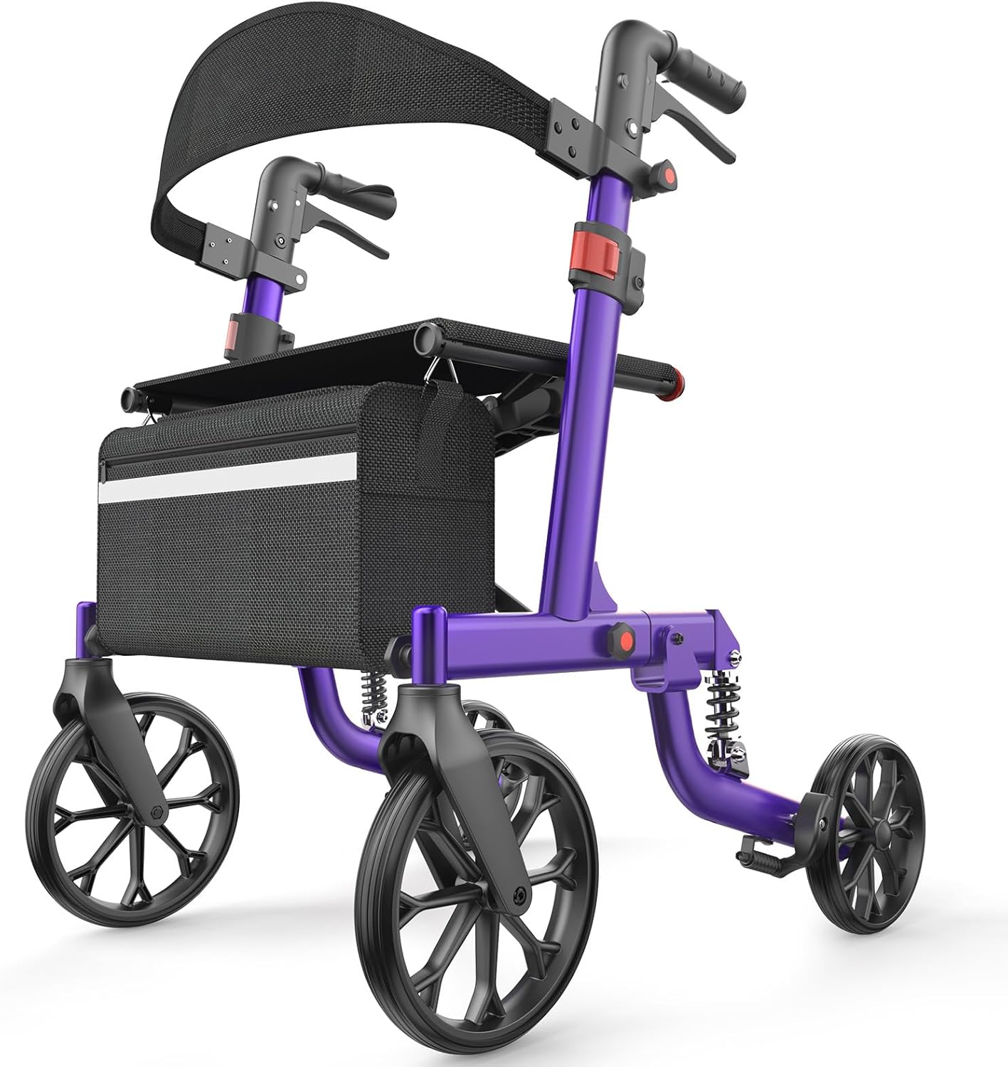 Walkers for Seniors Supports 350lb, Rollator Walker with Seat, Shock-Absorbing Spring & 10”+8”Big Wheels for All Terrain, Foldable Lightweight, Adjustable Handles, Purple