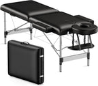 Brelley Massage Table Portable, 2-Fold Lash Bed with Side Pocket, Adjustable Height, Sturdy Aluminum Frame, Esthetician Spa Facial Tattoo Bed with Face Cradle & Carrying Bag, Black