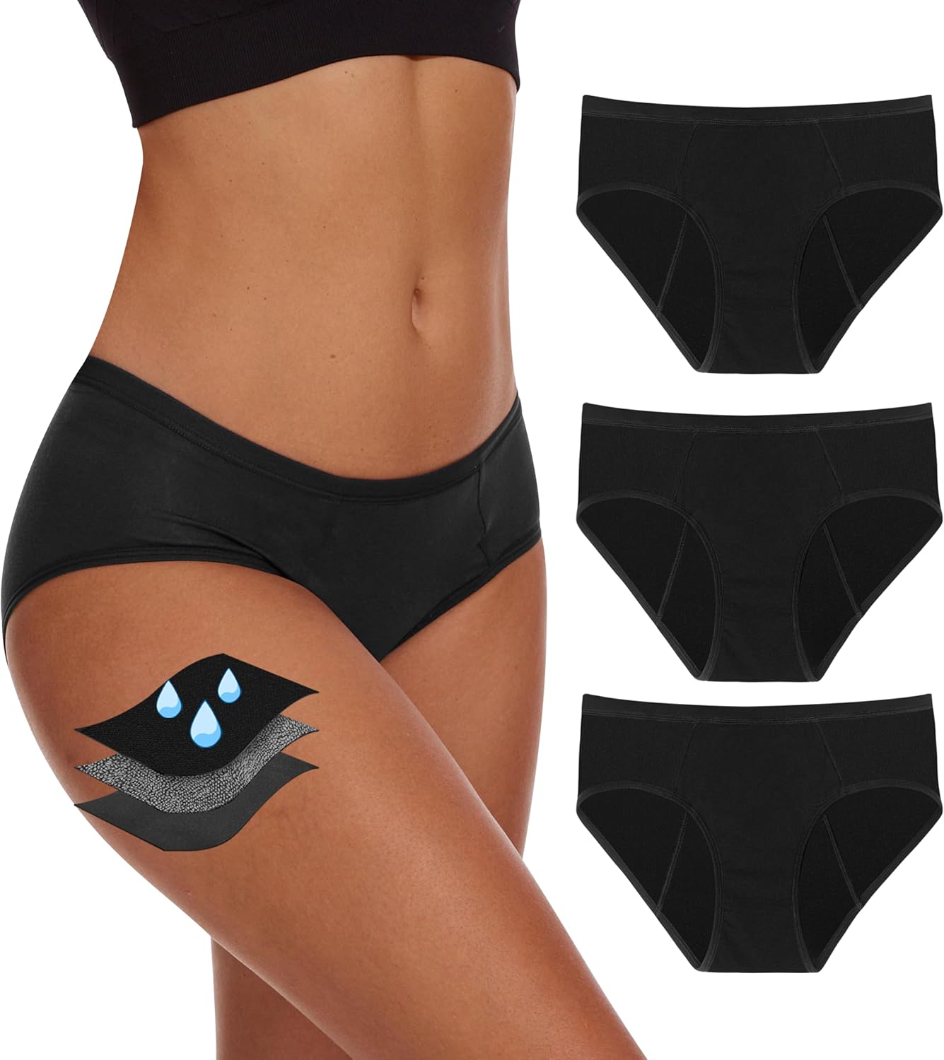 Period Underwear For Women, Leak-Proof Hipster, Brief, Heavy Flow, 3 Pack