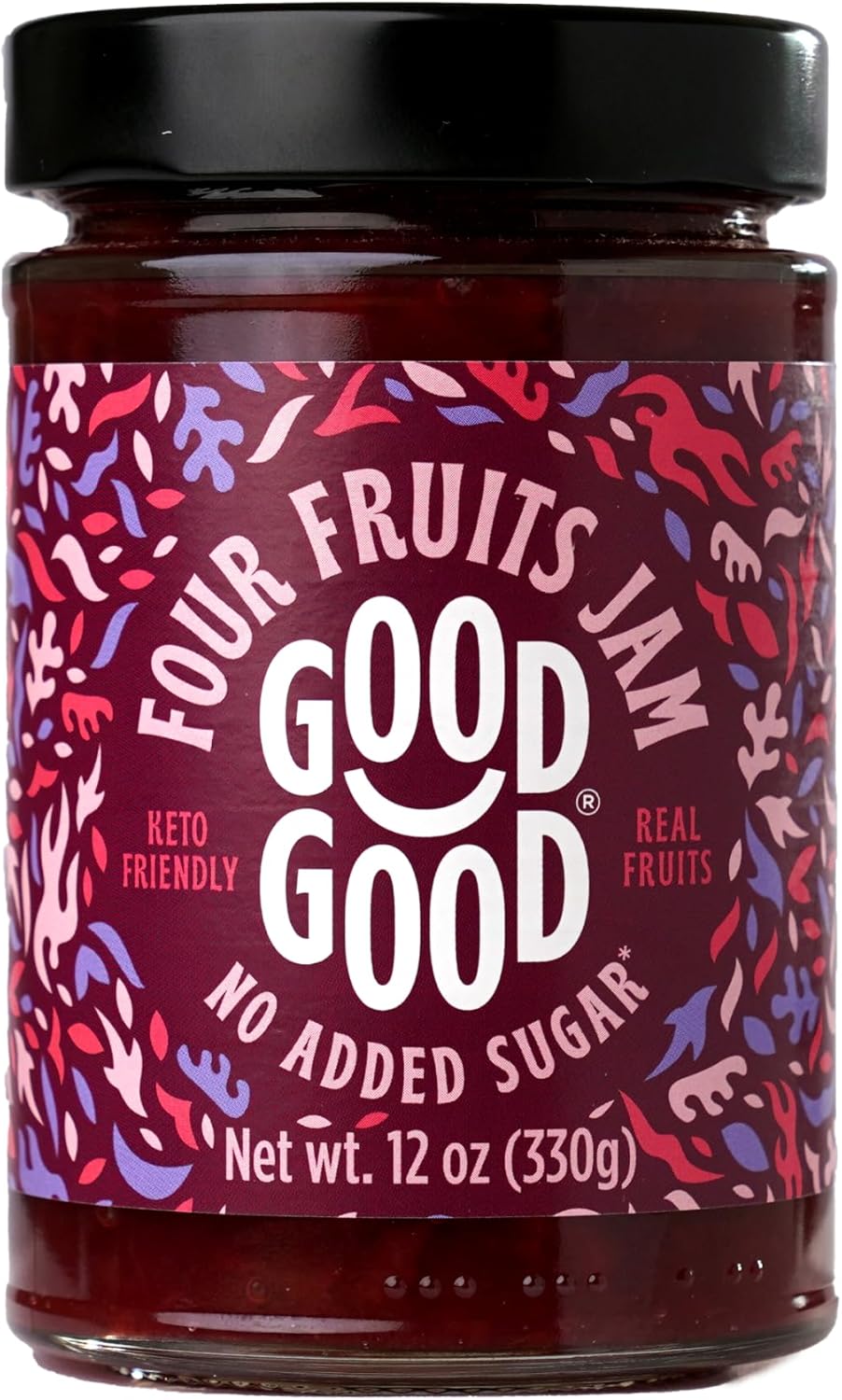 GOOD GOOD Four Fruits Jam - No Added Sugar - Low Calorie - Gluten Free and Vegan - Diabetic and Keto Friendly - 12oz / 330g (Pack of 1)