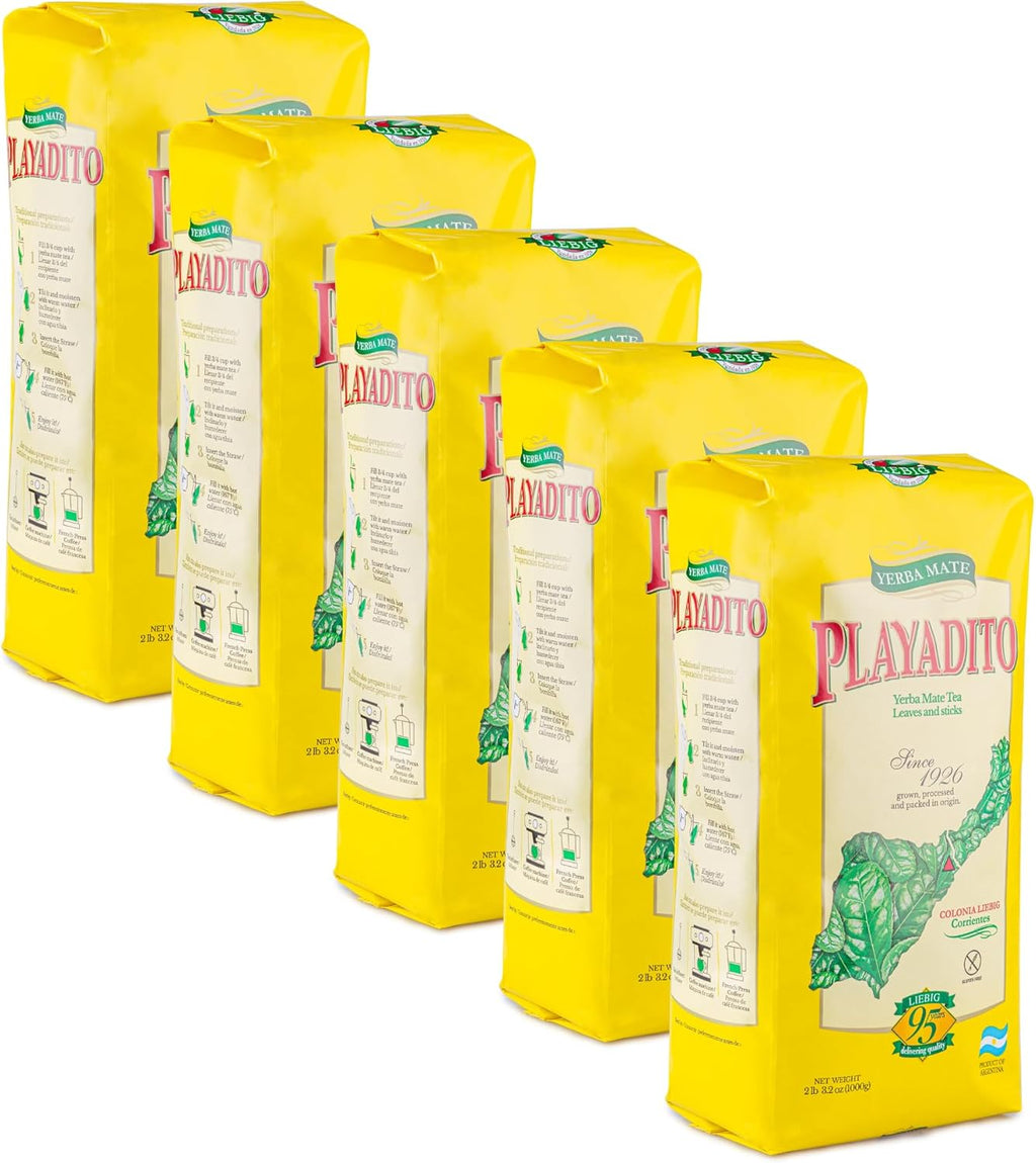Playadito Yerba Mate Traditional Con Palo from Colonia Liebig Wholesale Bulk Pack - New Packaging, 5x 1 kg / 2.2 lb ea